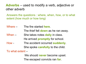 Adverbs – used to modify a verb, adjective or other adverb