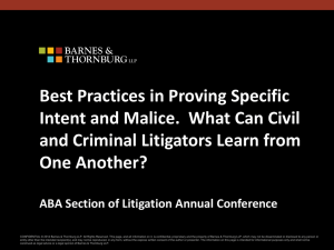 Best Practices in Proving Specific Intent and Malice.