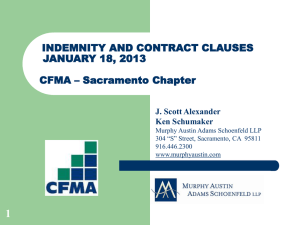 INDEMNITY AND CONTRACT CLAUSES JANUARY 18, 2013