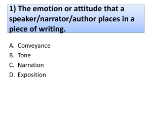 1) The emotion or attitude that a speaker/narrator/author places in a