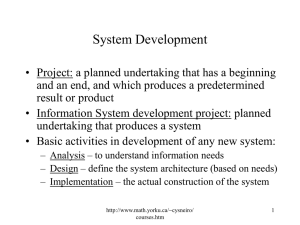 ITEC 2010A Systems Analysis and Design I The Analyst as Project