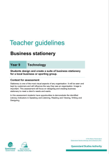 Year 9 Technology assessment teacher guidelines | Business