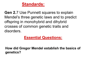 Standards: Gen 2.7 Use Punnett squares to explain Mendel's three