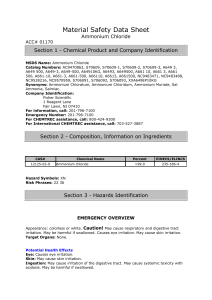Material Safety Data Sheet Ammonium Chloride ACC# 01170