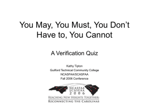 Verification - You Must, You May, You Cannot, You Don't Have to.