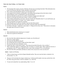Much Ado About Nothing - Act I Study Guide Scene i The messenger