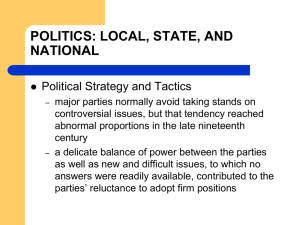 politics: local, state, and national