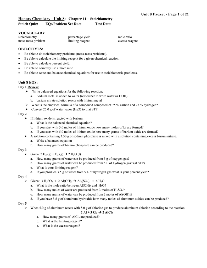 Practice Problems: Stoichiometry