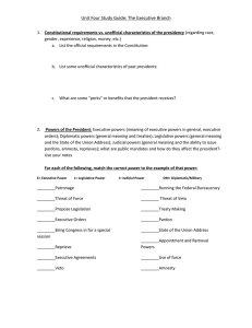 Unit Four Study Guide: The Executive Branch Constitutional