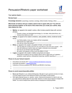 Persuasion/Rhetoric paper worksheet Your opinion (topic): Revised