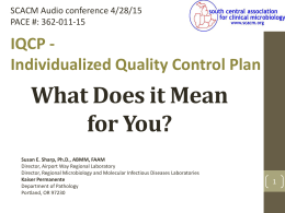 Individualized Quality Control Plan (IQCP)