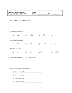 Mid-term Review Sheet #3 Name: Integrated Algebra 2015