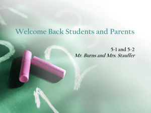 Welcome Back Students and Parents 5-1 and 5