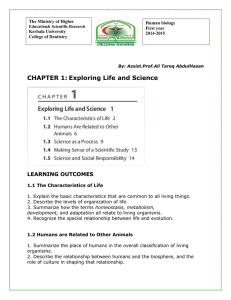 CHAPTER 1: Exploring Life and Science LEARNING OUTCOMES