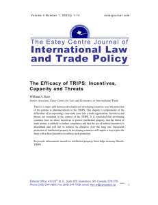 and Trade Policy International Law The Efficacy of TRIPS: Incentives,
