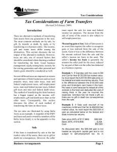 Tax Considerations of Farm Transfers Tax Considerations Introduction
