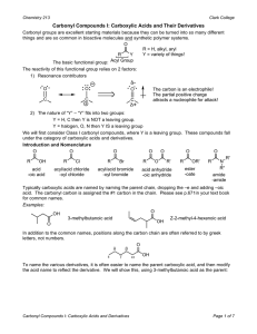 Carbonyl Compounds I: Carboxylic Acids and Their Derivatives