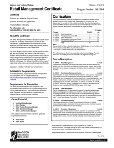 Retail Management Certificate Curriculum  Program Number:  90-104-4