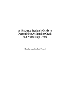 A Graduate Student's Guide to Determining Authorship Credit and Authorship Order
