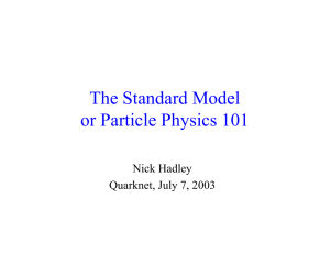 The Standard Model or Particle Physics 101 Nick Hadley Quarknet, July 7, 2003