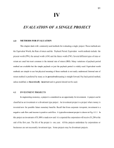 IV EVALUATION OF A SINGLE PROJECT 91 METHODS FOR EVALUATION