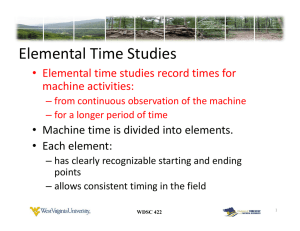 Elemental Time Studies Elemental time studies record times for  • machine activities: