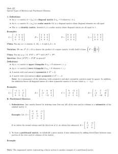 Math 327 Special Types of Matrices and Partitioned Matrices A. Definitions:
