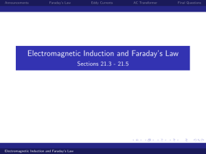 Electromagnetic Induction and Faraday’s Law Sections 21.3 - 21.5 Announcements Faraday’s Law