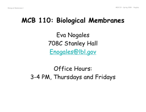 MCB 110: Biological Membranes Eva Nogales 708C Stanley Hall Office Hours: