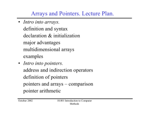 Arrays and Pointers. Lecture Plan.