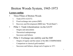Bretton Woods System, 1945-1973 Lecture outline • Three Pillars of Bretton Woods