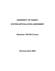 UNIVERSITY OF HAWAI‘I  SYSTEM ARTICULATION AGREEMENT Business 120/100 Course