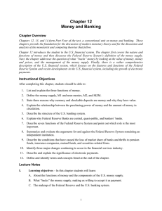 Chapter 12 Money and Banking Chapter Overview