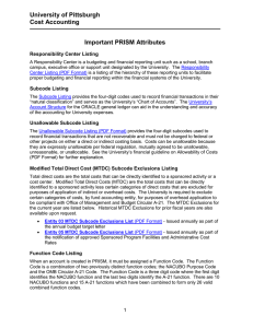University of Pittsburgh Cost Accounting Important PRISM Attributes