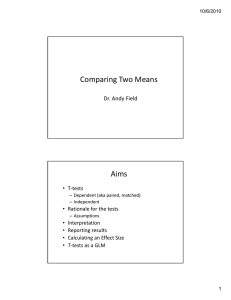 Comparing Two Means Aims Dr. Andy Field T‐tests