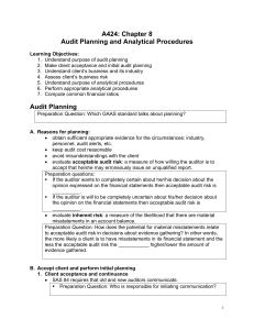 A424: Chapter 8 Audit Planning and Analytical Procedures
