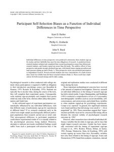 Participant Self-Selection Biases as a Function of Individual Kent D. Harber