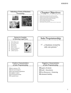 Chapter Objectives Selecting a Form of Business Ownership 9/30/2010