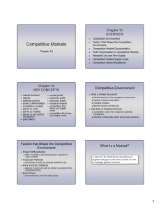 Competitive Markets Chapter 10 OVERVIEW