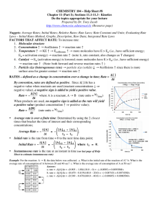 CHEMISTRY 104 – Help Sheet #8