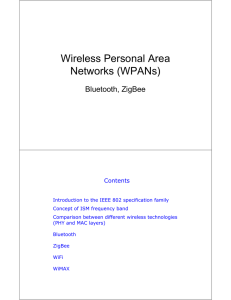 Wireless Personal Area Networks (WPANs) Bluetooth, ZigBee Contents