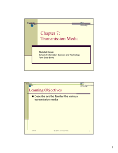 Chapter 7: Transmission Media Learning Objectives Describe and be familiar the various