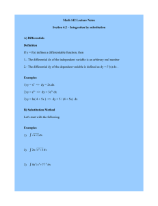 Math 142 Lecture Notes Section 6.2 – Integration by substitution A) Differentials Definition
