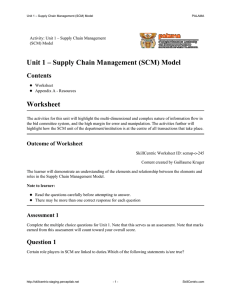 Unit 1 – Supply Chain Management (SCM) Model Worksheet Contents