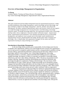 Overview of Knowledge Management in Organizations