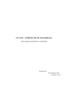 CE 1252 – STRENGTH OF MATERIALS TWO MARK QUESTION &amp; ANSWERS