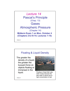 Pascal’s Principle Gases Atmospheric Pressure Lecture 14