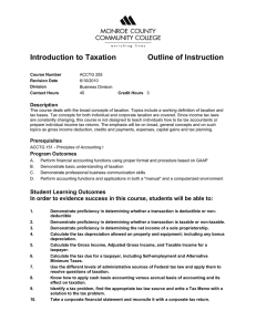 Introduction to Taxation Outline of Instruction Description