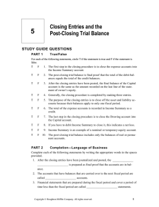 5 Closing Entries and the Post-Closing Trial Balance