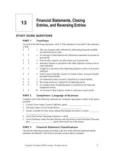 13 Financial Statements, Closing Entries, and Reversing Entries
